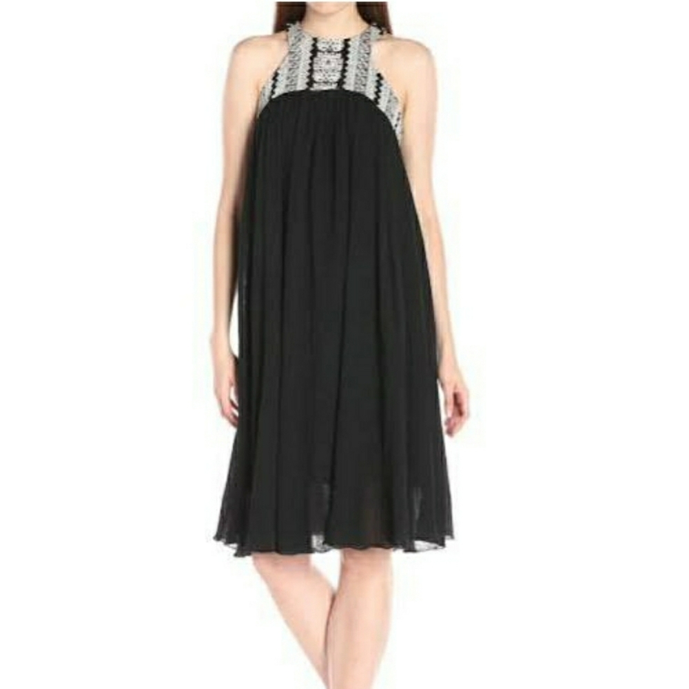 Plenty by Tracy Reese Black Flyaway Halter Dress Small